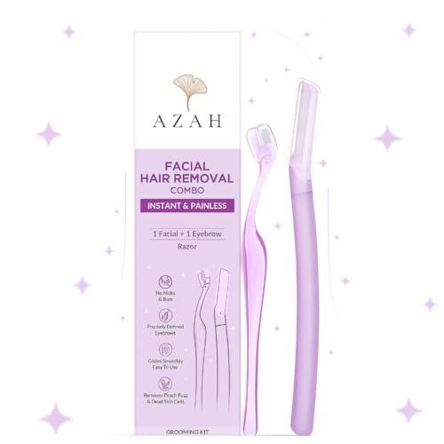 Azah Face & Eyebrow Razor Combo| Instant & Painless Facial Hair Removal |Pack Of 1 Face & 1 Eyebrow Razor| For Eyebrows, Upper Lip, Forehead, Peach Fuzz | Dermaplaning Tool | All Skin Types