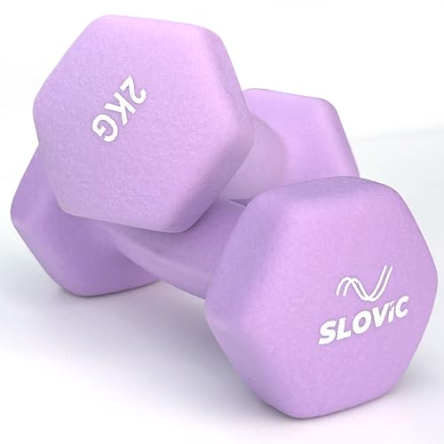 Slovic Dumbbell Set [2 Kg Each] | Neoprene Dumbbells Set For Home Gym | Gym Dumbbells Set For Home Workout | Gym Equipment For Home Workout | Anti-Skied Iron Dumbell | Dumbbells For Women [Purple]