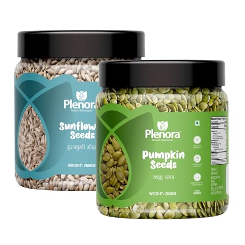 Plenora Combo Of Pumpkin & Sunflower Seeds 250G Each | Raw, Unroasted & Natural Total 500 Grams | Gluten-Free |