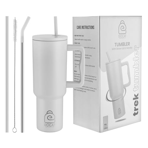 Docat 1200Ml Stainless Steel Tumbler With Lid And Straw, Hot And Cold Double Insulated Sipper Mug, 100% Leak Proof Coffee Tumbler Cupholder For Office, Gym, Travelling (Arctic White)