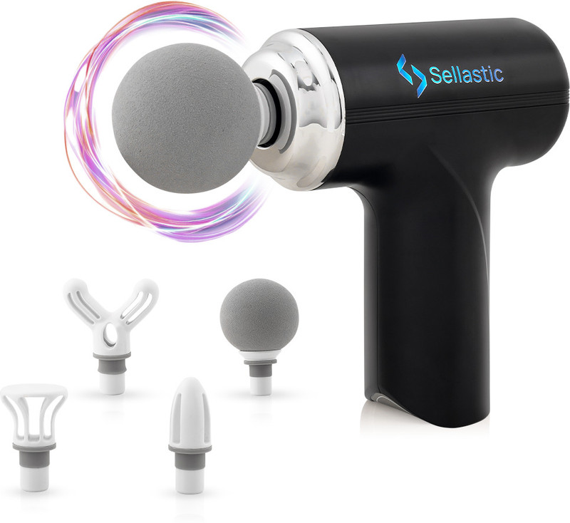 Sellastic Forge Massager Gun, Deep Tissue Pain Relief Massage Therapy, 6 Speed, 4 Specialized Heads, Handheld, Quiet, Powerful, Body Relaxation Percussion Massager(Black)
