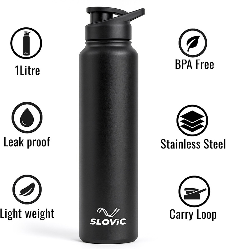 Slovic 1000 Ml Steel Bottle(Pack Of 1, Black)