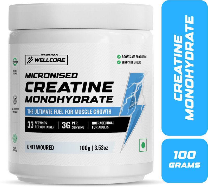 Wellcore Micronised Creatine Monohydrate | Lab Tested | Enhanced Absorption | 100% Pure Creatine(100 G, Unflavored)