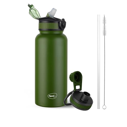 Pigeon By Stovekraft Rush Thermos Stainless Steel Sipper Flask 975Ml With Straw,Cleaner And Additional Screw Cap| 24 Hours Hot And Cold|Ideal Usage For Office Men/Women|School/College|Travel|Green