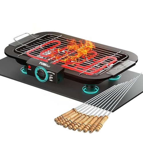 Tomdoxx 2000W Indoor/Outdoor Grill – Smokeless Barbeque With Temperature Control For Steaks, Kebabs & Veggies – Electric Tandoor Set With Grilling Sticks (Bbq)