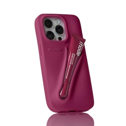 Clothemyphone Iphone Case With Lip Gloss Holder, Include 1 Lipstick, Silicone Case Trendy Aesthetic Phone Cover Lipstick Holder Phone Case For Girls & Women (Dark Pink, Iphone 16)