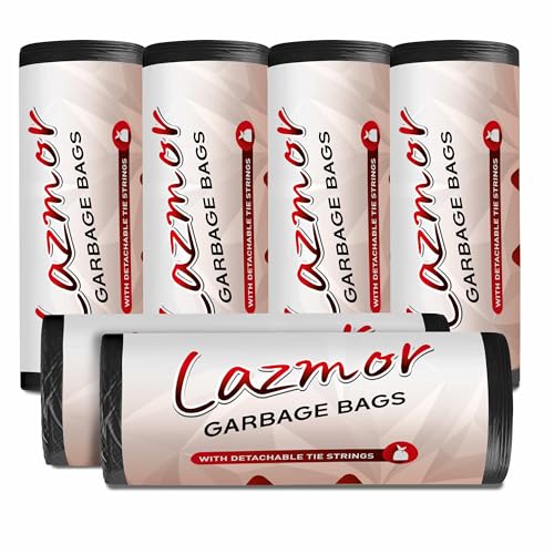 Lazmor Premium Biodegradable Garbage Bags | Medium | 180 Count | 19X21 Inches | 48X54 Cm | Black | For Dry & Wet Waste | 30 Bags/Roll (Pack Of 6) | Dustbin Bag | Trash Bag | Waste Bag