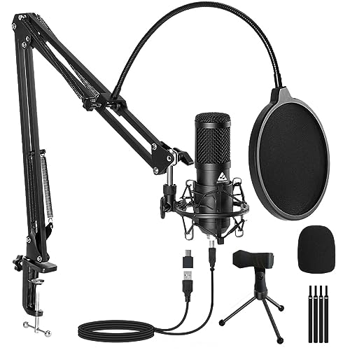 Audio Array Am-C1 Usb Condenser Microphone Kit | 192Khz/24Bit | Boomarm, Pop Filter, Mic Cover, Shock Mount, Tripod & 2.5M Usb Cable | Podcasting, Gaming, Singing & Live Streaming