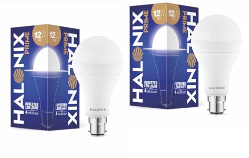 Halonix 12W B22D Emergency Inverter Led Bulb| Cool Day Light (6500K) | Energy Efficient | 4 Hour Battery Backup | Li-On Battery | Pack Of 2