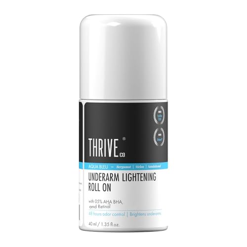 Thriveco Underarm Lightening Roll-On With 5% Aha Bha & Retinol – 24H Odour Control, Brightens Underarms & Reduces Discolouration For Smooth & Even Skin, For Men & Women | 40 Ml (Aqua Bleu)