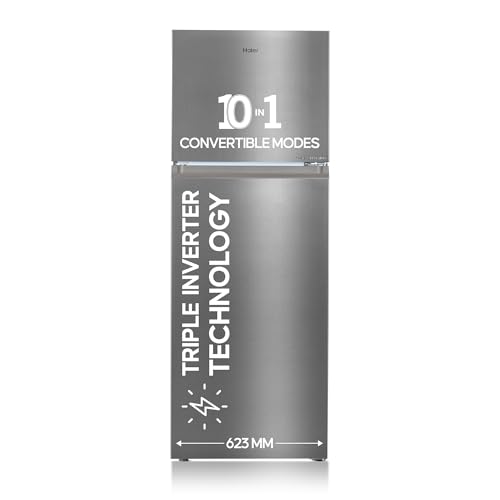 Haier 328 L 3 Star Frost Free Top Mount Double Door Refrigerator | Convertible 10-In-1 | Triple Inverter & Fan Motor Technology | Twist Ice Maker (Hef-333Ts-P, Inox Steel)