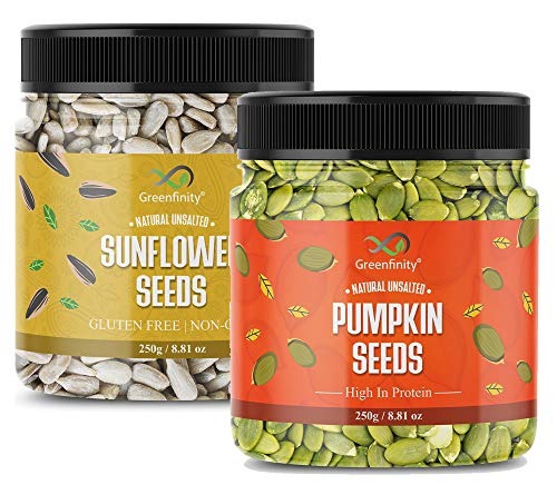Greenfinity Raw Pumpkin & Sunflower Seeds | Pack Of 2 × 250G (500G) | High Protein & Fibre | Unsalted, Healthy Ready-To-Eat Super Seeds | Fresh Jar Pack