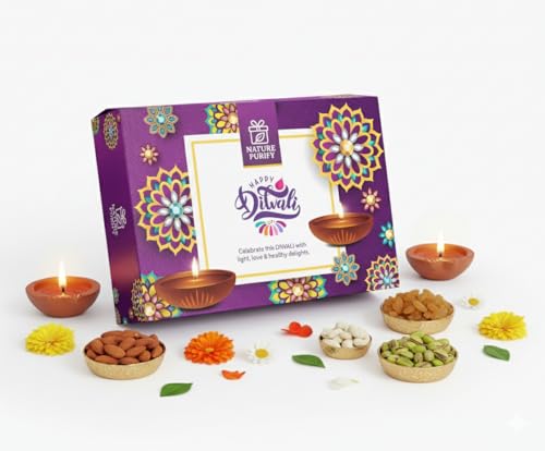 Nature Purify Diwali Gift Hamper Dry Fruit Tray 400G (California Almond, Cashew Nuts, Roasted Pista, Green Raisins – 100G Each)