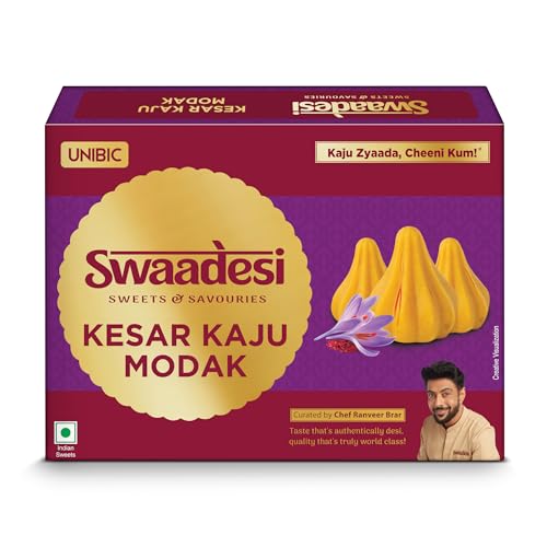 Unibic Foods India Pvt Ltd Swaadesi Kesar Kaju Modak|220Gm| 11 Pcs