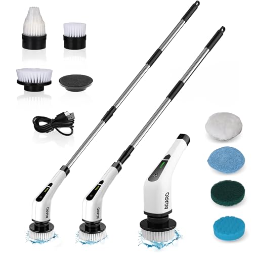 Agaro Royal Electric Spin Scrubber,Cleaning Brush Scrubber For Home, 300Rpm/Mins-8 Replaceable Brush Heads-90Mins Work Time,3 Adjustable Size,2 Adjustable Speeds For Bathroom Shower Bathtub Car, White