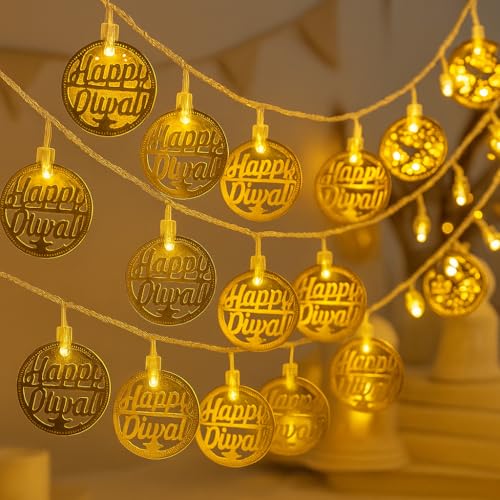Desidiya® 3 Meter Happy Diwali Round Metallic Led String Lights, Golden Diwali Lights For Decoration For Home, Mandir & Festive Ambient Light For Diwali Decor (Plug-In)