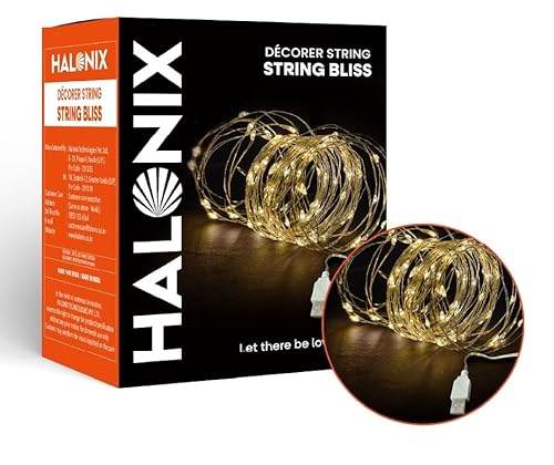 Halonix Bliss Rice Light | Decorative Light | Fairy Light | Usb Powered | String Light | Diwali Light | Warm White| Pack 1 |Diwali Lights For Decoration For Home-Plastic,Corded Electric