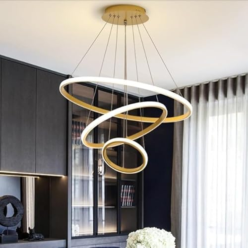 Desidiya® Modern Double 3-Ring Led Pendant Light Lamp – Warm White Hanging Ceiling Pendant Light, Elegant Finish For Home & Living Spaces & Living Room Ceiling Light