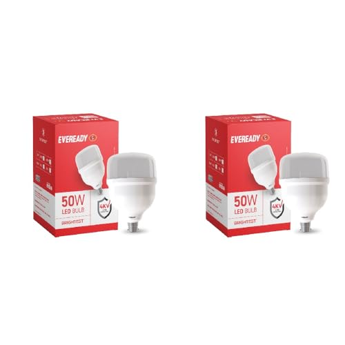 Eveready 50W Led Hammer Bulb | High Cri & High Efficiency | Energy Efficient | Mercury-Free | 4Kv Surge Protection | 100 Lumens Per Watt |Cool Day Light (6500K) B22D (Pack Of 2)