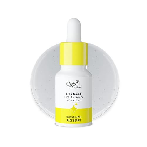 Chemist At Play 10% Vitamin C Face Serum |Brightens & Gives Glow |Fades Dark Spots |Treats Hyperpigmentation| Balances Melanin Production | Ethyl Ascorbic Acid & Glucosamine | For All Skin Types 10Ml