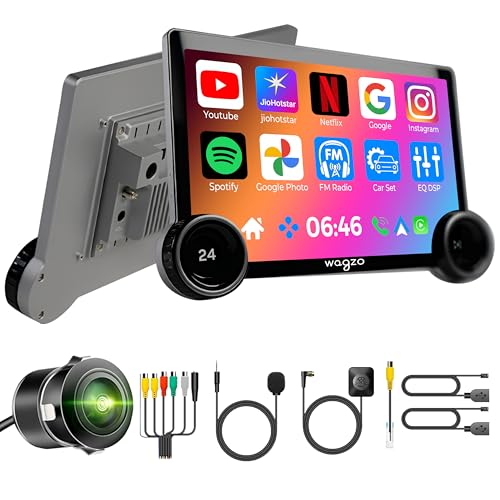 Wagzo Diamond 2K Car Android System Touch Screen 4Gb+64Gb|4 Core|Wireless Carplay Adapter & Android Auto | Car Stereo |Universal All Cars| Including Ahd Rear View Camera| 1+1 Years Warranty | Wad-06