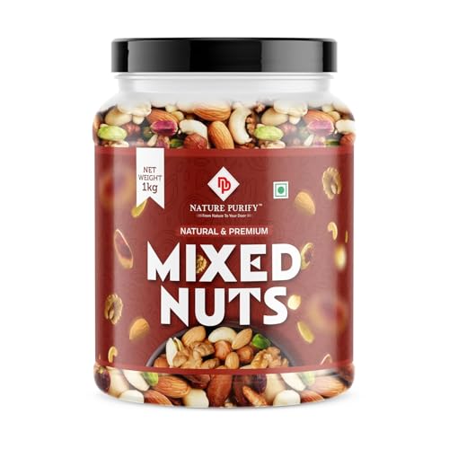 Nature Purify Trail Mix Dry Fruits Fit For Fasting 1Kg | Healthy Snacks Mixed Nuts With Dry Fruits | Almonds | Cashews | Dried Apricots | Pista | Black Raisin | Green Raisin & More Healthy Snack