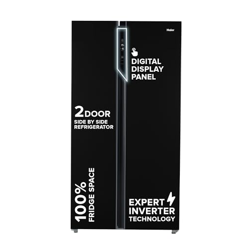 Haier 602L 3Star 2 Door Side By Side Frost Free Refrigerator|100% Convertible|Expert Inverter Technology|Digital Display Panel|Triple Twist Ice Maker|Deo Fresh Technology (Hrs-682Ks, Black Steel)