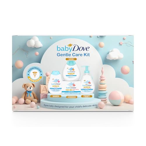 Baby Dove Rich Moisture Baby Care Gift Set – Head To Toe Wash, Hypoallergenic Shampoo, Lotion & Baby Soap Bar | Sensitive Skin Formula | 4 Items | 675 G