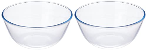 Amazon Brand – Solimo Borosilicate Glass Mix Bowl | Set Of 2 | 2,650 Ml Each | Transparent