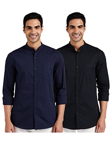 Amazon Brand – Symbol Men’S Regular Fit Full Sleeve Cotton Casual Shirt (Combo Pack Of 2) (Aw-Sy-Mcs-1153_Black_Navy_Medium)
