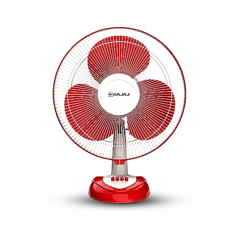 Bajaj Frore Neo Table Fan 400 Mm | Table Fans For Home & Office | Aerodynamically Balanced Blades | 100% Copper Motor | High Air Delivery | 3-Speed Control | 2-Yr Warranty 【Red】