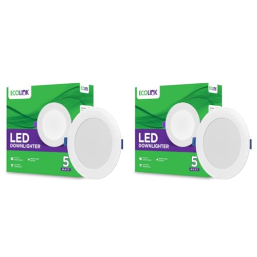 Ecolink Polycarbonate 5W Concealed Jb Ceiling Light|Round Ceiling Led Downlighter For Home & Hall|Cut Out: 3 Inch, Color: Cool Day Light, Pack Of 2