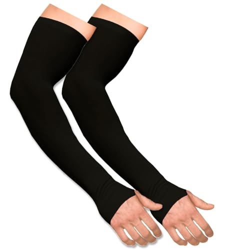 Trychase Cotton Uv & Sun Protection Hand Socks For Men And Women With Finger Arm Sleeves With Thumb Hole For Boys And Girls For Biking, Riding, Hiking & Outdoor Use -1 Pair Large (Black)