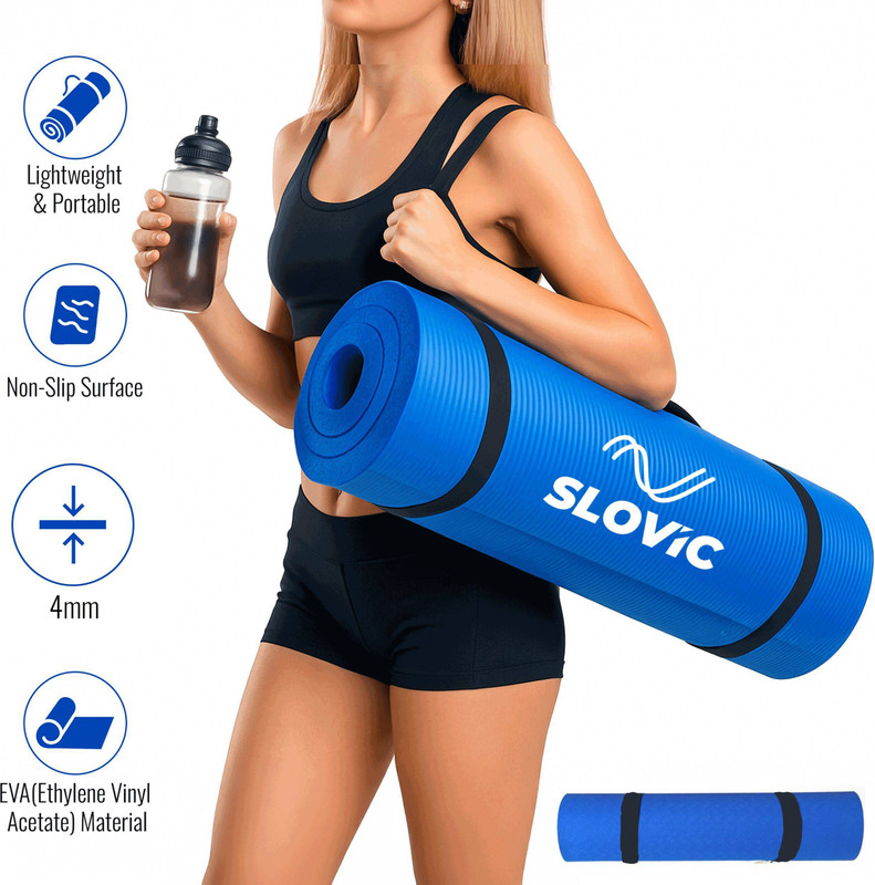 Slovic Non-Slip Yoga Mat-Perfect Grip For All Levels Thickness 4Mm | Blue 4 Mm Yoga Mat