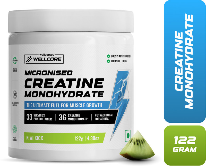 Wellcore Micronised Creatine Monohydrate | Lab Tested | Enhanced Absorption | 100% Pure Creatine(122 G, Kiwi Kick)
