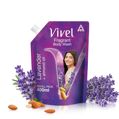 Vivel Fragrant Body Wash, Lavender & Almond Oil Shower Gel, 400 Ml Supersaver Refill Pouch, Moisturizing Bodywash, Soft & Smooth Skin, Effective Cleansing, For Women & Men