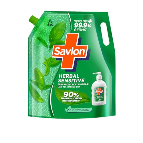 Savlon Herbal Sensitive Germ Protection Liquid Handwash Refill Pouch, 1.35L | Ph Balanced Formula