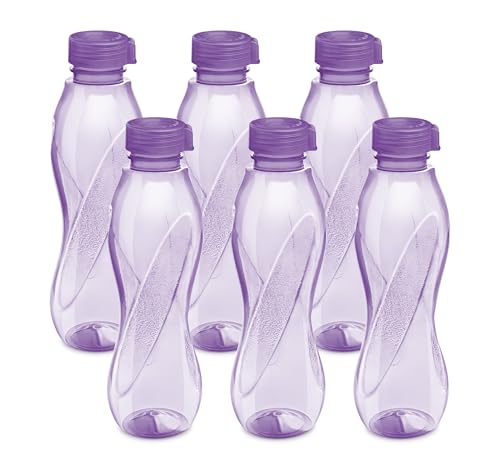 Milton Oscar, Pack Of 6 Water Bottles, 1 Litre Each, Reusable Plastic Fridge Bottle Set, Bpa Free And Leak Proof Bottles For Travel, Work, Purple