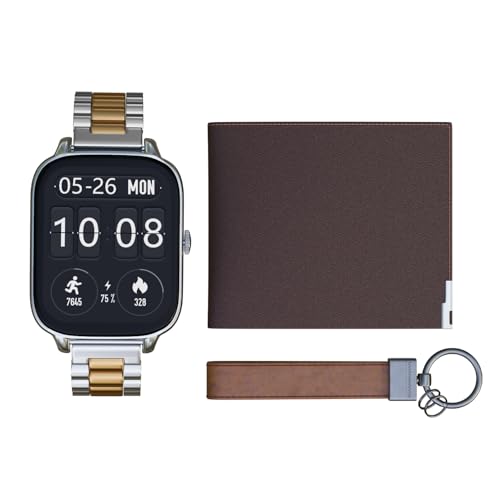 Vibez Elite Luxury Smart Watch For Men&Gift Box- Premium Stainless Metal Straps,1.83″ Hd Display,60 Sports Mode,Bt Calling Smartwatch For Man-Ideal Gift For Men(Key Chain&Wallets For Men),Two Tone