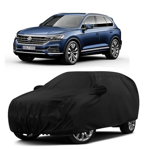 Sulfar 100% Water Resistant Car Body Cover Compatible With Mirror For Volkswagen Touareg (Triple Stitched, Full Bottom Elastic, Black)