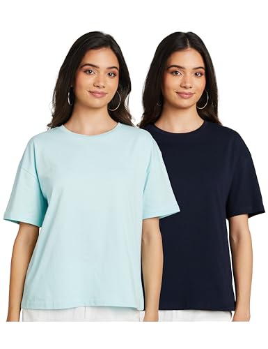 Amazon Brand – Symbol Women’S Oversized Fit T-Shirt (Sym-Aw23-Wte-801_Navy-Mint M)