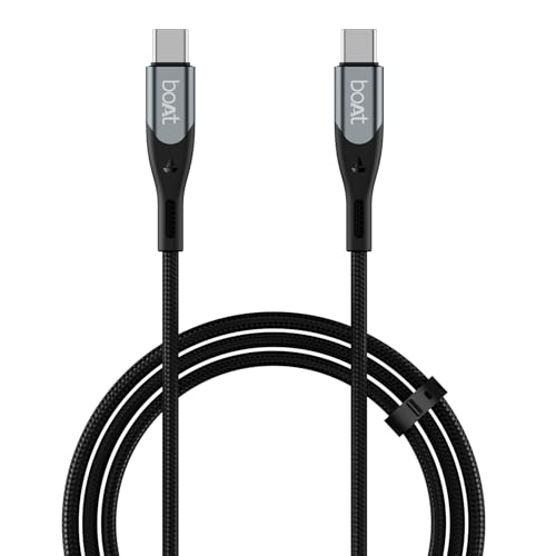 Boat Type C To C 65W Fast Charging Cable With 480 Mbps Data Transfer, Tangle-Free Cable In Premium Nylon Braided Design (Carbon Black)