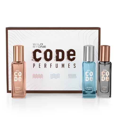 Wild Stone Code Luxury Edp Perfumes Gift Set For Men, Pack Of 3 (3X20Ml) | Premium Long Lasting Perfume Gift Pack | Gift For Him For Any Occasion | Long-Lasting Fragrances With Acqua, Pyro And Terra