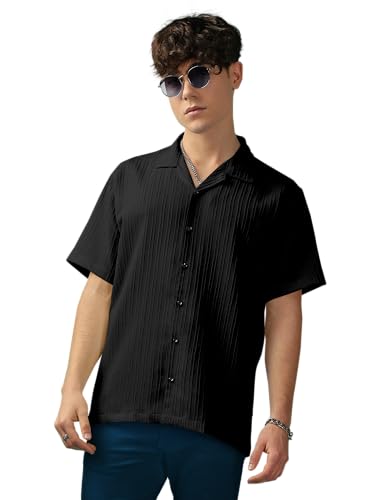 Urban Buccachi Men’S Black Striped Polycotton Shirt | Half Sleeve With Lapel Collar | Premium Regular Fit For Festive, Office & Casual Look | Breathable Fabric |