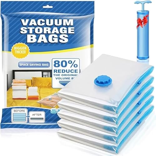 Space Saver Vacuum Storage Bags – Durable Airtight Compression Bags For Clothes, Blankets & Travel Essentials – 5 Pack With Small, Medium & Large Sizes