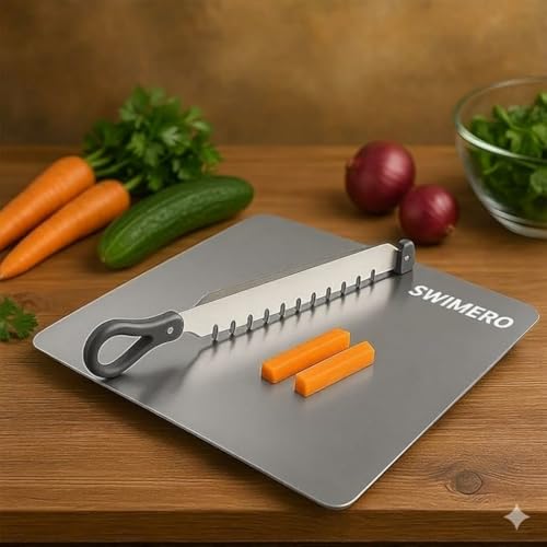 Swimero Cut N Chop Premium Stainless Steel Kitchen Cutter & Chopping Board Set | Multi-Blade Vegetable Slicer & Salad Chopper | Rustproof Herb Cutter For Coriander, Parsley & Chiliesl