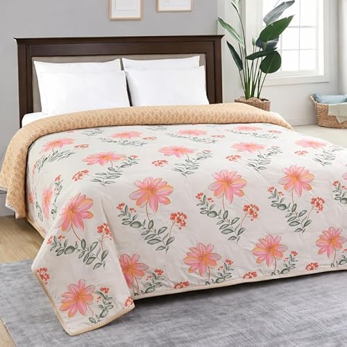 Homedy Luxury Ultrasonic Punch Ac Comforter Blanket – Quilted Microfiber Floral Pattern, Lightweight Breathable Hypoallergenic All‑Season Blanket For Bedroom, Travel (225 X 190 Cm) Blush Peach