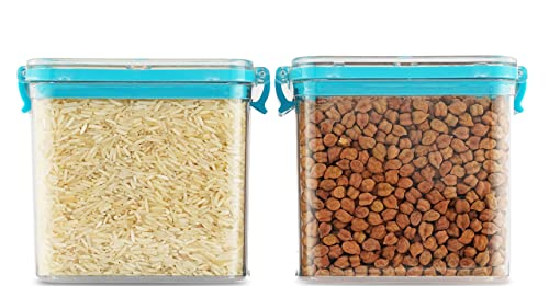 Pearlpet Clik N Seal Kitchen Storage Container Set Of 2 Pcs (700 Ml Each, Plastic, Square Shape, Blue