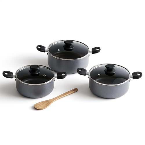 Lifelong Biryani Pot With Glass Lid | Set Of 3 | Capacity 20Cm (2.7 L), 22Cm (3.2 L), 24Cm (4.3 L) Induction Base Casserole Set | Non-Stick & Non-Toxic | Biryani Pulao Serving Pot (Llbypot01N, Grey)