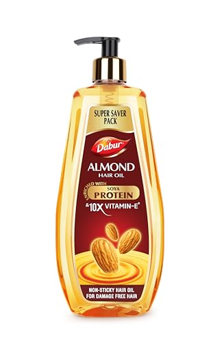 Dabur Almond Hair Oil – 650 Ml | Provides Damage Protection | Non Sticky Formula | For Hair Fall Control & Shiny Hair | Light Hair Oil With Almonds, Keratin Protein, Soya Protein & 10X Vitamin E (Pack Of 1)